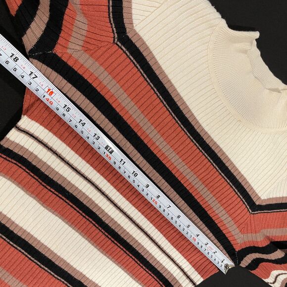 ~ Bodysuit XL Thong Stripe Knit* Mock Turtleneck Long Sleeve Snaps Brown Cream - Picture 7 of 13